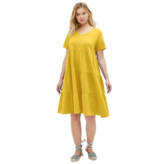 ellos Women's Plus Size Tiered Knit Tee Dress