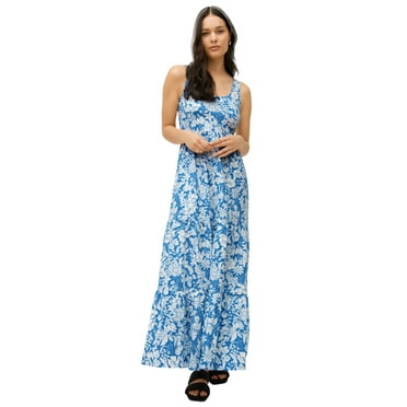ellos Women's Plus Size Tiered Maxi Dress - 26/28, Dream Blue White Floral