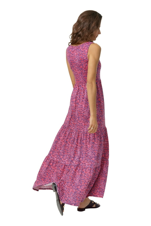 Women's Plus Size Tiered Maxi Dress - 26/28, Periwinkle Raspberry Floral