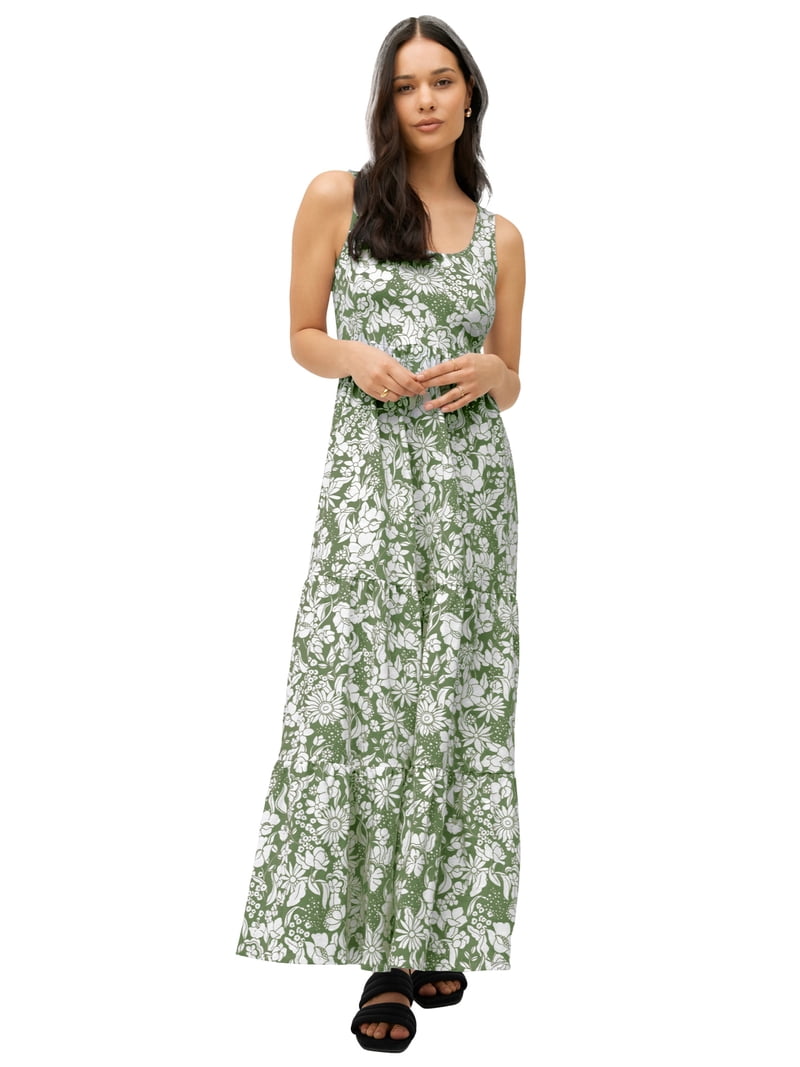 ellos maxi dress Plus Size Women's Stretch Knit Fit And Flare Elbow-Length Sleeve Tie-Back Maxi Dress by ellos in Black Ivory Floral (Size 26/28)