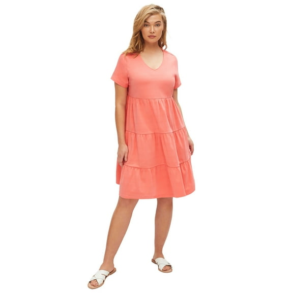 ellos Women's Plus Size Tiered Tee Dress - 22/24, Sweet Coral