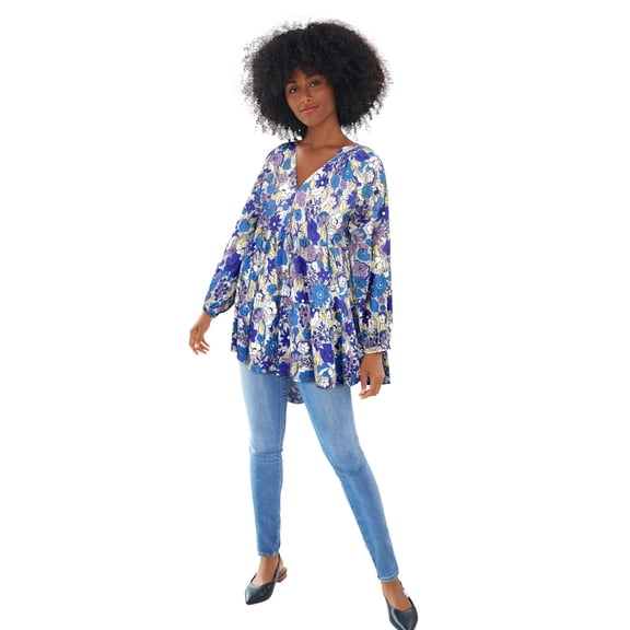 ellos Women's Plus Size Tiered Tunic With Notch V-Neck