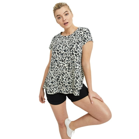 ellos Women's Plus Size Trapeze Knit Tee - 14/16, Black White Ditsy Floral