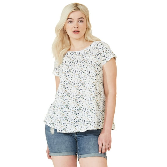 ellos Women's Plus Size Trapeze Knit Tee - 22/24, Floral Print