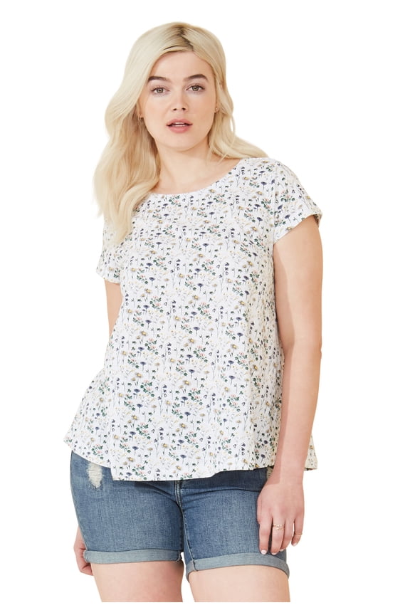 Women's Plus Size Trapeze Knit Tee - 30/32, Floral Print