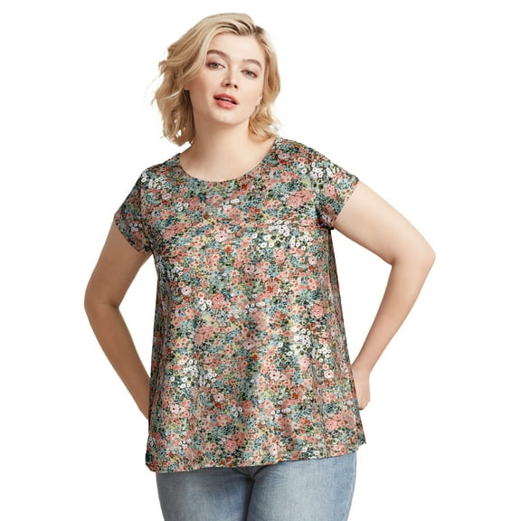 ellos Women's Plus Size Trapeze Knit Tee - 38/40, Grey Spruce Ditsy Floral