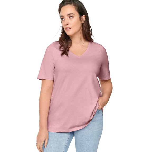 ellos Women's Plus Size V-Neck A-Line Tunic - 26/28, Pink Sherbert