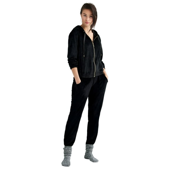 ellos Women's Plus Size Velour Hooded Sweatshirt - 14/16, Black