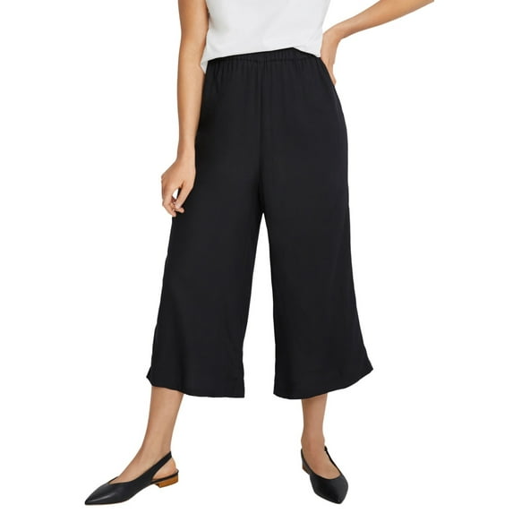 ellos Women's Plus Size Wide-Leg Crop Pants - 16, Black