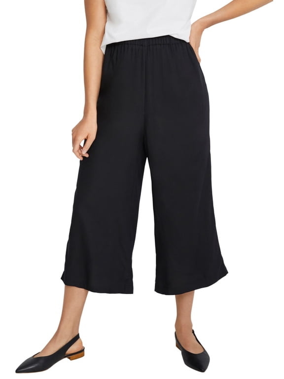 Plus Size Stretch Knit Elastic Waistband Wide Leg Pants