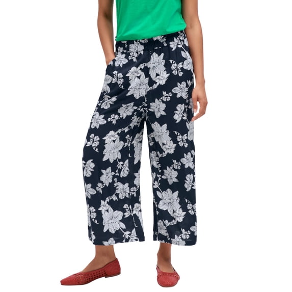 ellos Women's Plus Size Wide-Leg Crop Pants - 16, Navy Floral