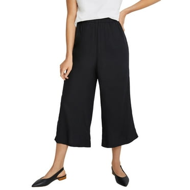 ellos Women's Plus Size Wide-Leg Crop Pants - 32, Black