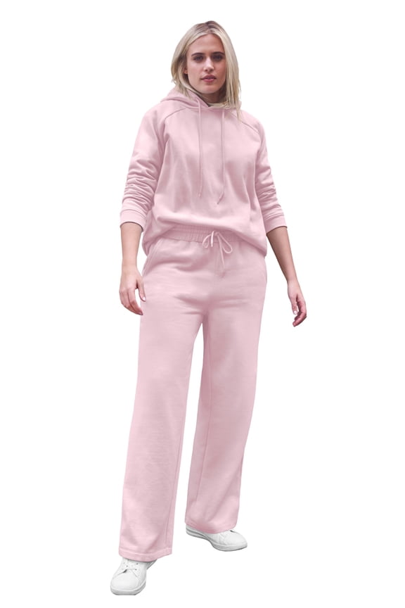 Women's Plus Size Wide Leg Fleece Sweatpant With Drawstring Waist - 34/36, Misty Rose