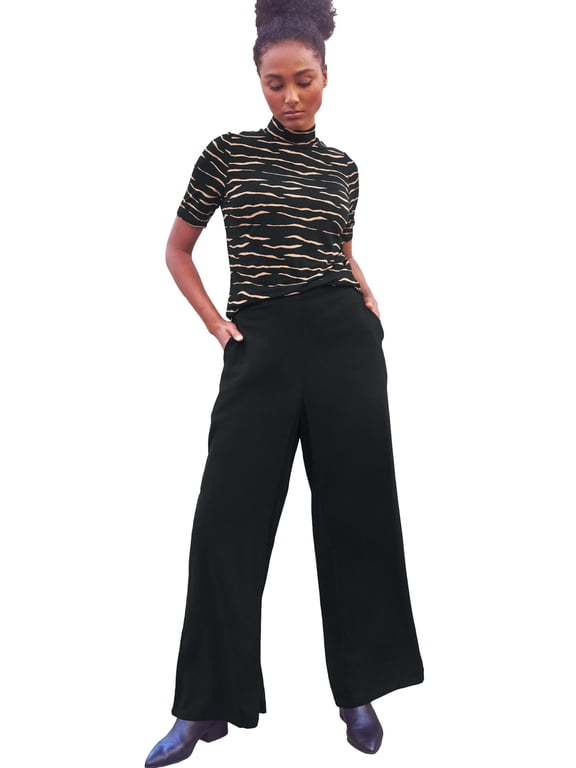 Women's Plus Size Wide-Leg Soft Pants With Back Elastic - 3X, Black