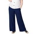 thumbnail image 1 of ellos Women's Plus Size Wide-Leg Soft Pants With Back Elastic - 3X, Navy, 1 of 6