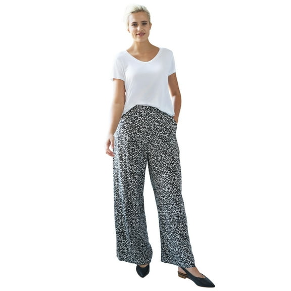 ellos Women's Plus Size Wide-Leg Soft Pants With Back Elastic - 6X, Black Grey Print