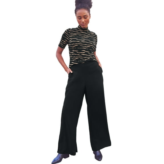 ellos Women's Plus Size Wide-Leg Soft Pants With Back Elastic - S, Black