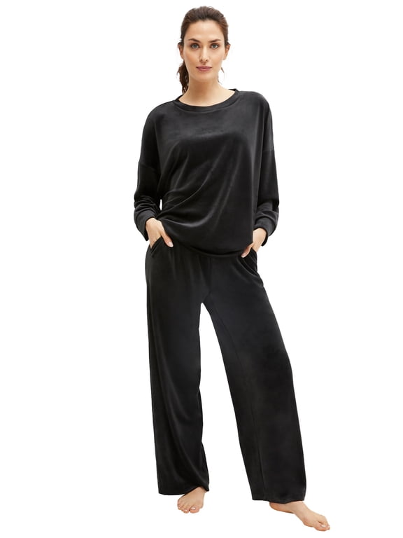 Plus Size Stretch Velour Wide Leg Pull-On Pants