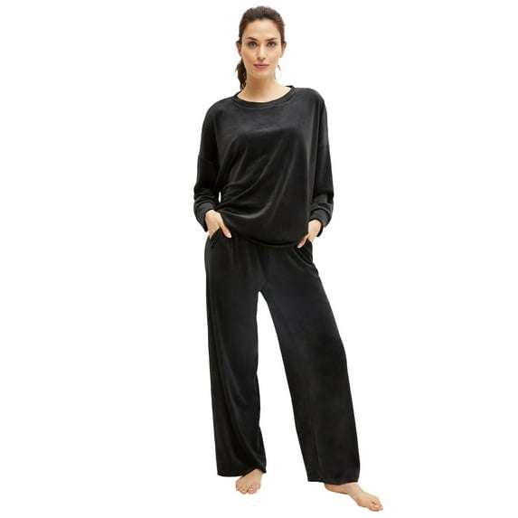ellos Women's Plus Size Wide Leg Velour Lounge Pants - 26/28, Black