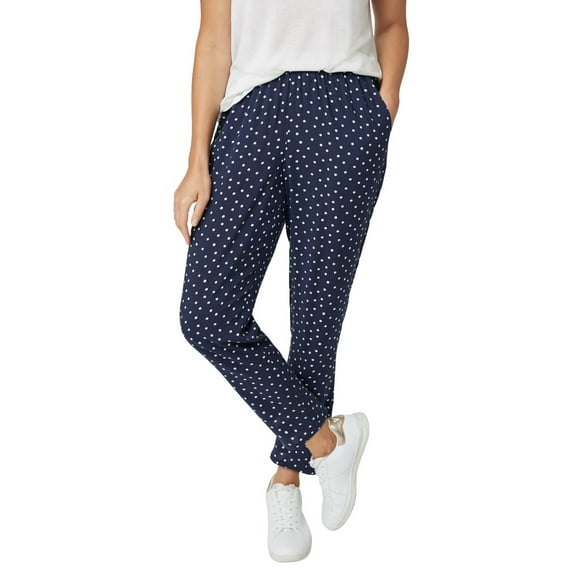 ellos Women's Plus Size Woven Soft Pants - 2X, Navy/White Dot