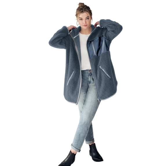 ellos Women's Plus Size Zip Front Hooded Sherpa Jacket