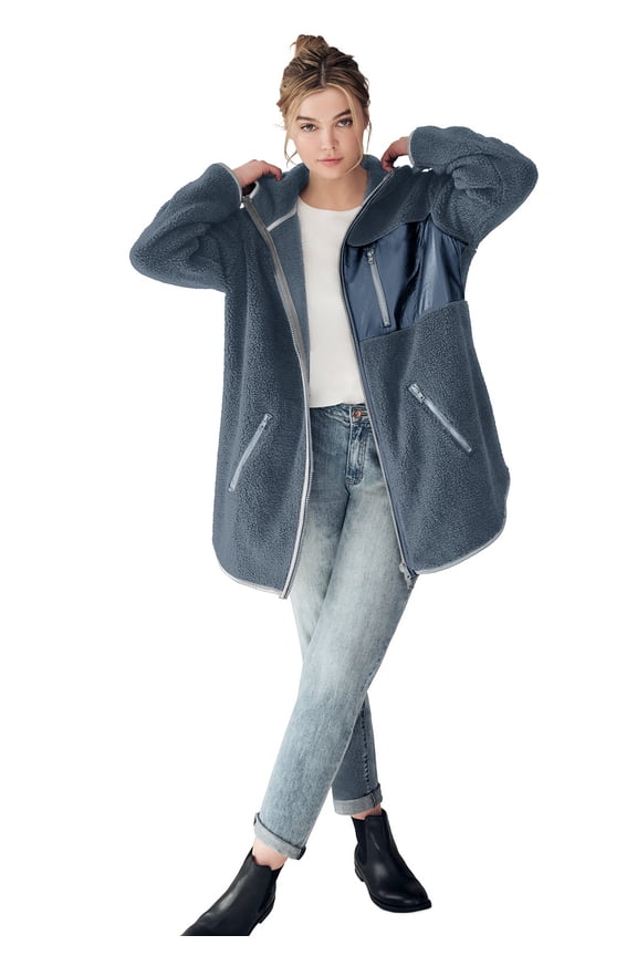 Women's Plus Size Zip Front Hooded Sherpa Jacket