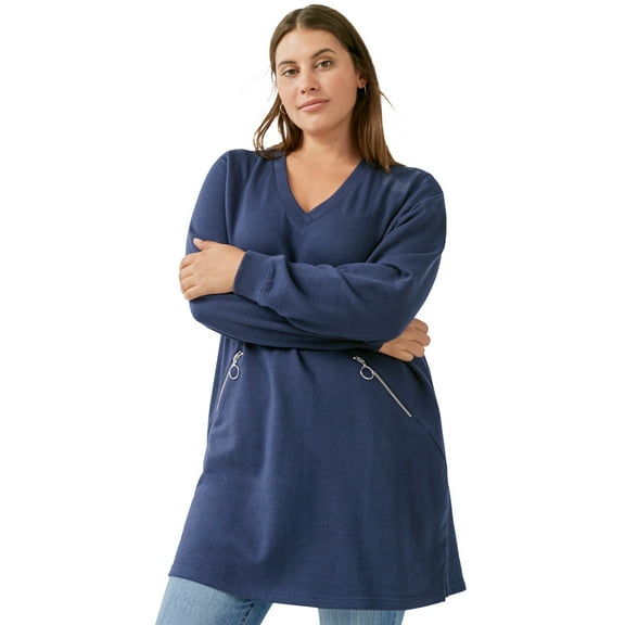ellos Women's Plus Size Zip Pocket Sweatshirt Tunic - 38/40, Navy