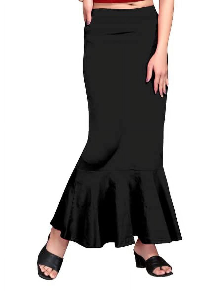 eloria Black Soft Comfy Pleated Saree Silhouette Saree Shapewear Flare  Petticoat for Women Lycra Cotton Blended Petticoat Skirts for Women Shape  Wear Dress for Saree 