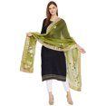 thumbnail image 1 of eloria Floral Green Woman's Indian Ethnic Chunni, Dupatta, Stole, Scarf Shawl Wrap Gotta Patti, Tafata Silk, 1 of 4