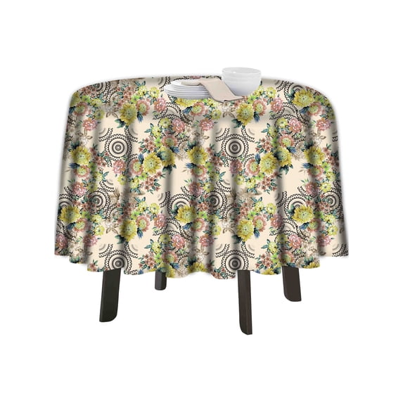 eloria Floral Printed Round Table Cloth Resistant Washable Decorative Table Cover for Dining Table