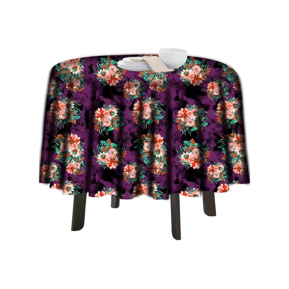 eloria Floral Printed Round Table Cloth Resistant Washable Decorative Table Cover for Dining Table