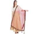 thumbnail image 1 of eloria Geomatric Red Woman's Indian Ethnic Chunni, Dupatta, Stole, Scarf Shawl Wrap Gotta Patti, Tafata Silk, 1 of 4