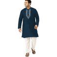 thumbnail image 1 of eloria Men's Art Silk Kurta Pajama Indian Traditional Suit Embroidered Casual Anniversary, Wedding, Party Dress Set, Color: Blue, Plus Size: 38, 1 of 1