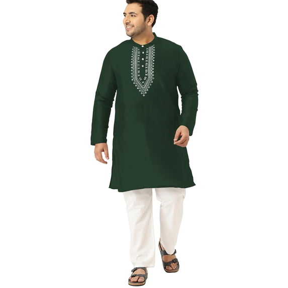 eloria Men's Art Silk Kurta Pajama Indian Traditional Suit Embroidered Casual Anniversary, Wedding, Party Dress Set, Color: Bottle Green1, Plus Size: 44