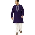 thumbnail image 1 of eloria Men's Art Silk Kurta Pajama Indian Traditional Suit Embroidered Casual Anniversary, Wedding, Party Dress Set, Color: Dark Violet, Plus Size: 36, 1 of 1