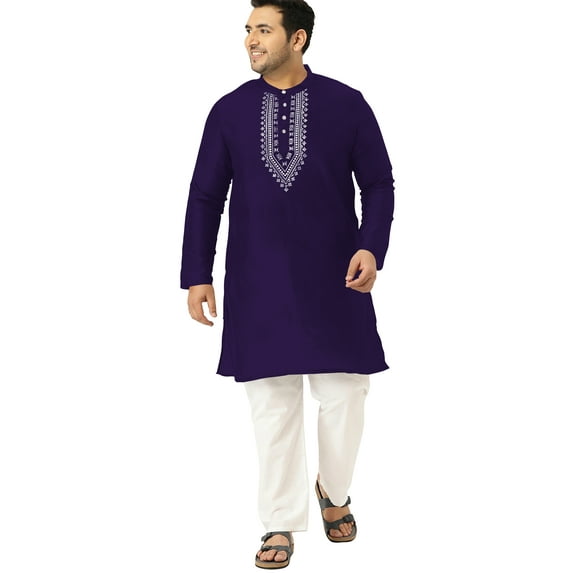 eloria Men's Art Silk Kurta Pajama Indian Traditional Suit Embroidered Casual Anniversary, Wedding, Party Dress Set, Color: Dark Violet, Plus Size: 36