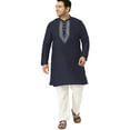 thumbnail image 1 of eloria Men's Art Silk Kurta Pajama Indian Traditional Suit Embroidered Casual Anniversary, Wedding, Party Dress Set, Color: Navy Blue, Plus Size: 38, 1 of 1