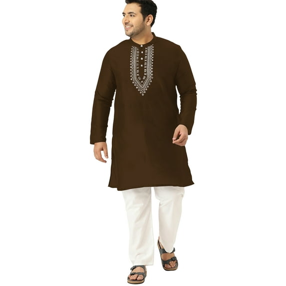 eloria Men's Art Silk Kurta Pajama Indian Traditional Suit Embroidered Casual Anniversary, Wedding, Party Dress Set, Color: Olive Green, Plus Size: 44