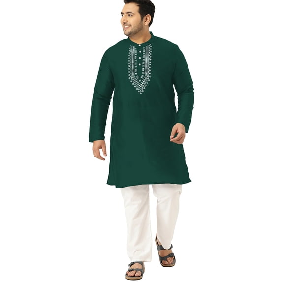 eloria Men's Art Silk Kurta Pajama Indian Traditional Suit Embroidered Casual Anniversary, Wedding, Party Dress Set, Color: Teal Green, Plus Size: 36