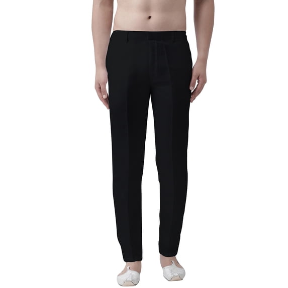 eloria Men's Premium Comfort Straight Fit Flat Front Dress Pant Pyjamas, Color: Black, Size : 32