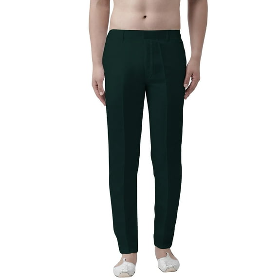 eloria Men's Premium Comfort Straight Fit Flat Front Dress Pant Pyjamas, Color: Bottle Green, Size : 34