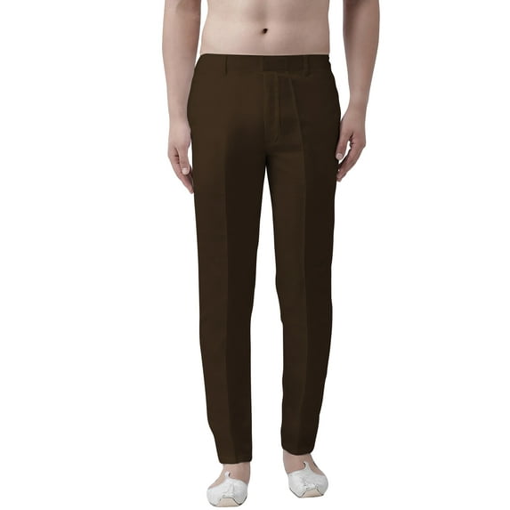 eloria Men's Premium Comfort Straight Fit Flat Front Dress Pant Pyjamas, Color: Dark Brown, Size : 44