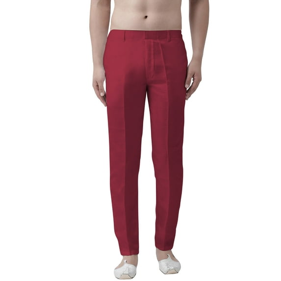 eloria Men's Premium Comfort Straight Fit Flat Front Dress Pant Pyjamas, Color: Magenta 4, Size : 38
