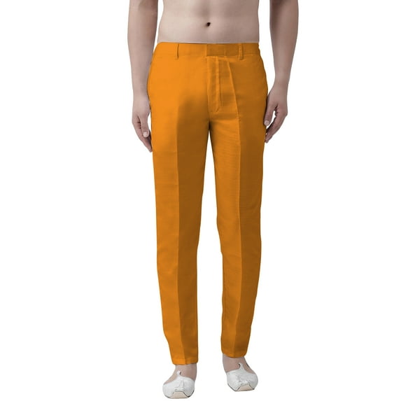 eloria Men's Premium Comfort Straight Fit Flat Front Dress Pant Pyjamas, Color: Mustard Yellow, Size : 30