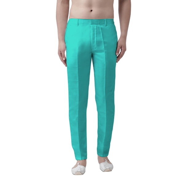 eloria Men's Premium Comfort Straight Fit Flat Front Dress Pant Pyjamas, Color: Turquoise, Size : 38