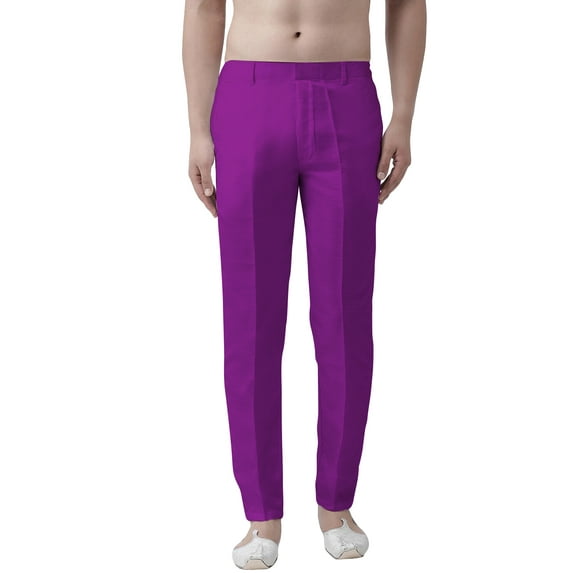 eloria Men's Premium Comfort Straight Fit Flat Front Dress Pant Pyjamas, Color: Violet, Size : 38