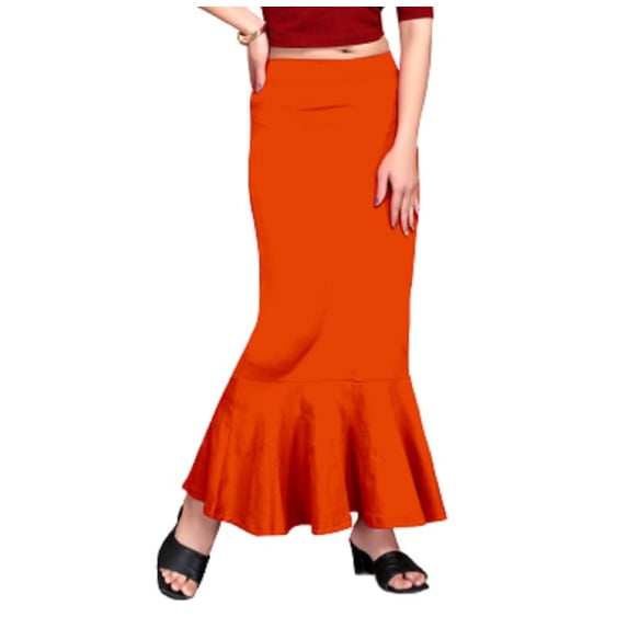 eloria Orange Soft Comfy Pleated Saree Silhouette Saree Shapewear Flare Petticoat for Women Lycra Cotton Blended Petticoat Skirts for Women Shape Wear Dress for Saree