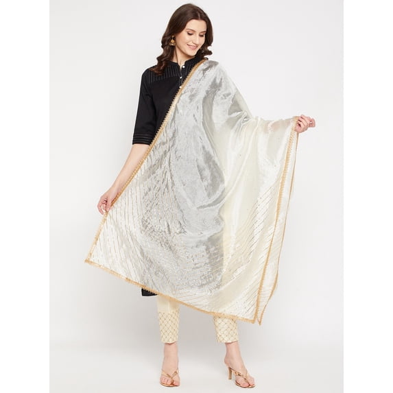 eloria Woman's Indian Ethnic Chunni, Silk Blend White Dupatta, Stole, Scarf Shawl Wrap