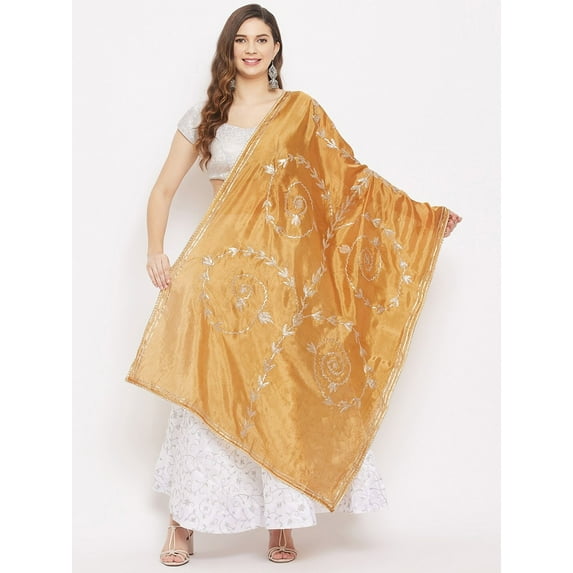 eloria Woman's Indian Ethnic Chunni, Silk blend Embroidered Beige Dupatta, Stole, Scarf Shawl Wrap