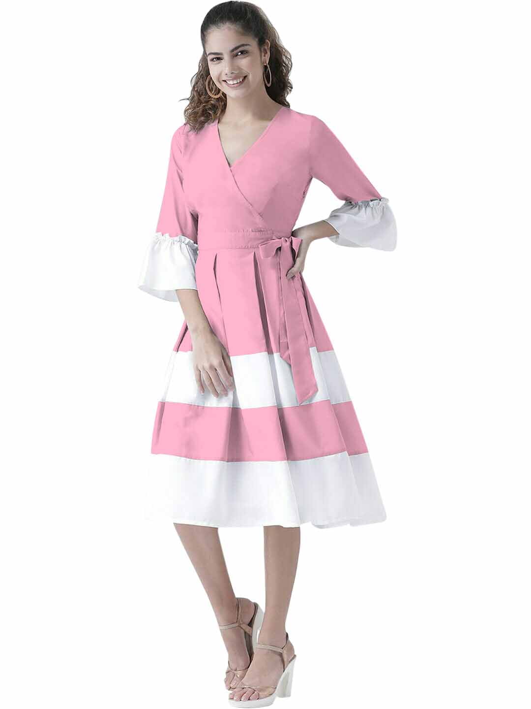 eloria Women Box Plated Fit and Flare Dress Party Wear Causal Midi Dress Knee Long One Piece Dress Color Baby Pink Size 3XL Walmart